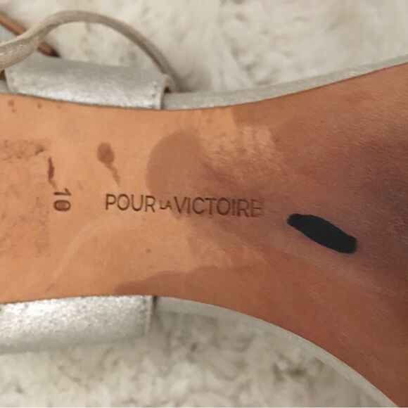 POUR LA VICTOIRE Silver Elisa Leather Lace-Up Strappy Dress Sandal Heels 10 - Picture 9 of 10
